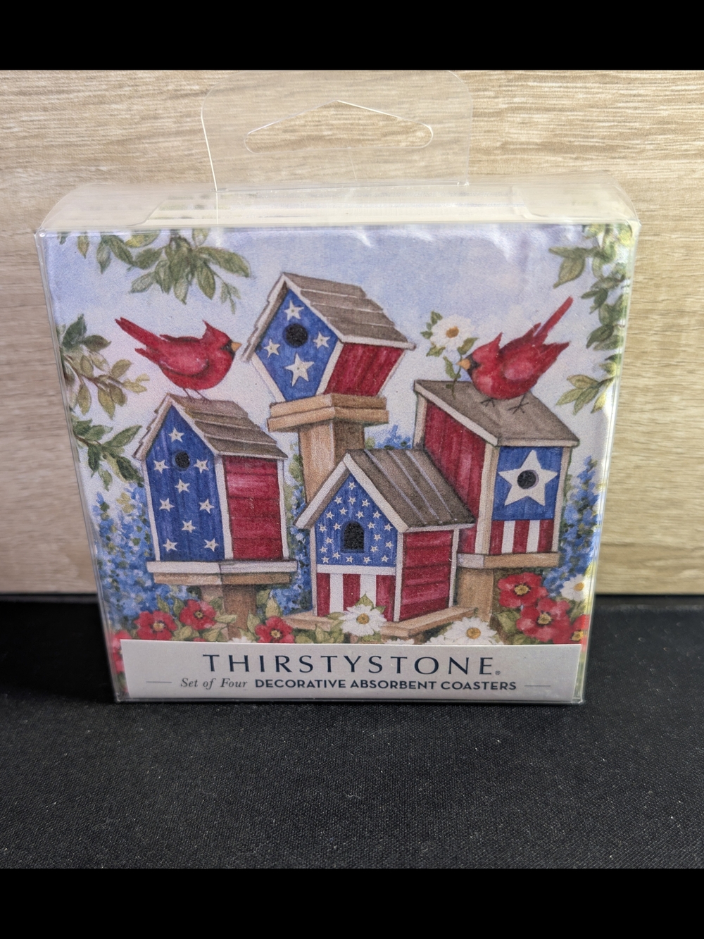 Thirstystone Patriotic Birdhouse Decorative Coasters - Red, Blue, White